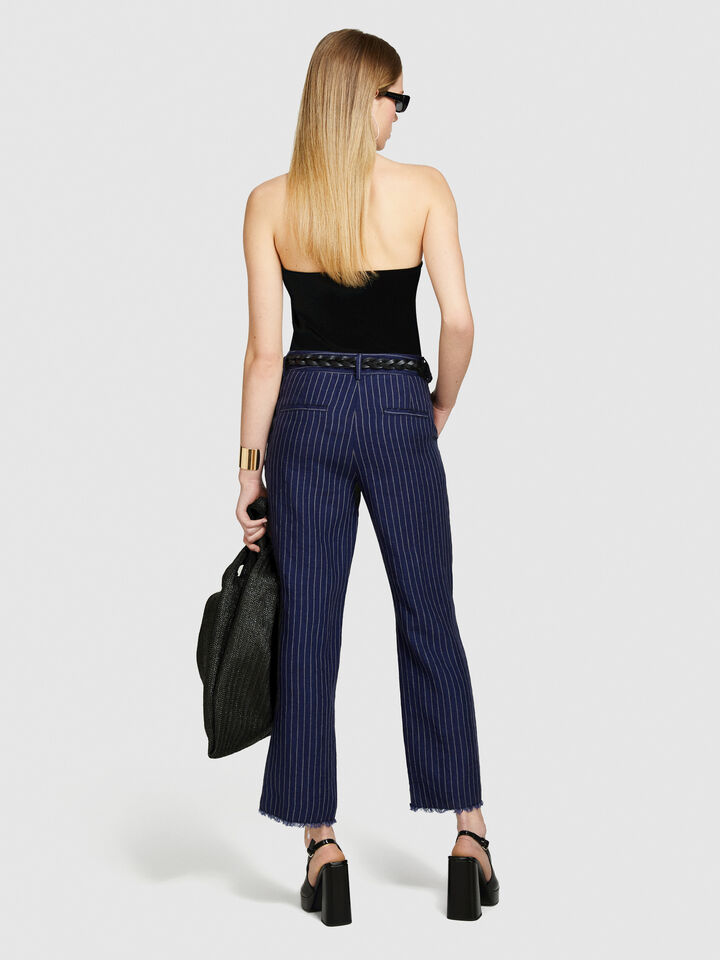 Pinstripe trousers in 100% linen - women's regular fit trousers - Dark Blue | Sisley image number 3